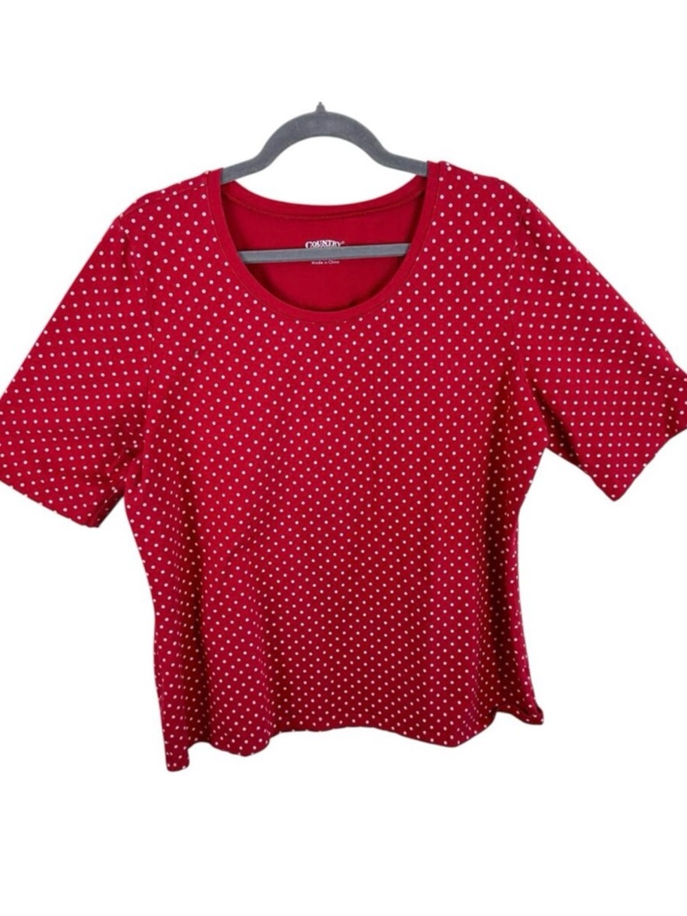 Country Store Red‎ White Polka Dot Cotton Short Sleeve T-Shirt Size XL
